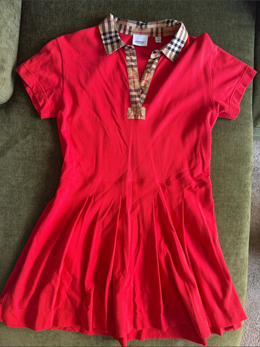 Burberry Red Polo Dress with Signature Check Collar